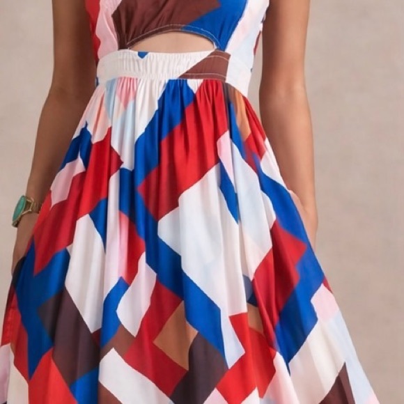 Banana Republic Isa Cotton-Silk   Geometric Maxi Dress Sz 4 - Picture 3 of 11